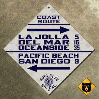 California (ACSC) Coast Route La Jolla, Del Mar, Oceanside, Pacific Beach, San Diego directional sign
