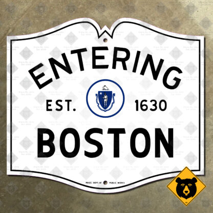 Massachusetts Boston book-style city limit sign