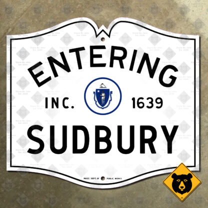 Massachusetts Sudbury book-style city limit sign