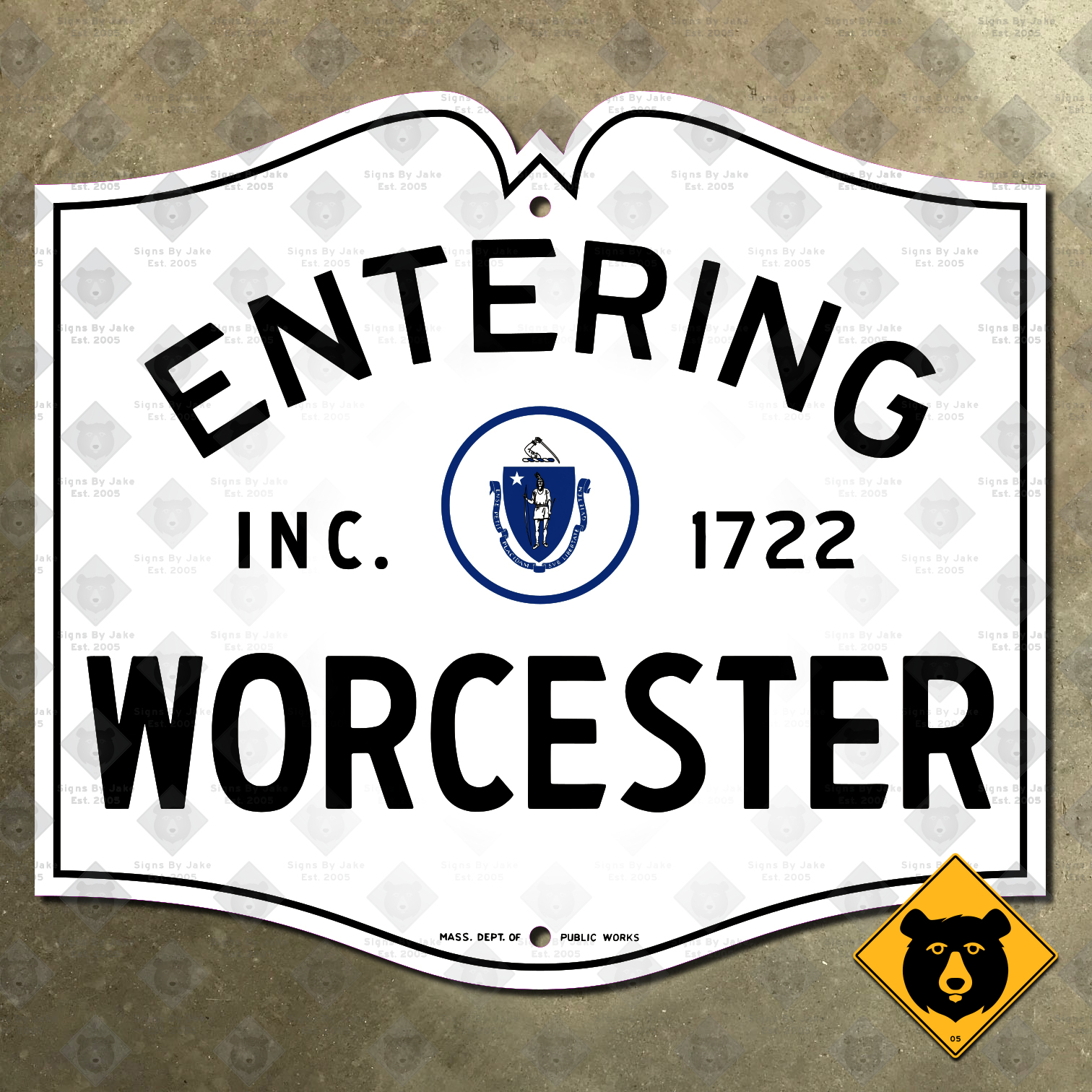 Massachusetts Worcester book-style city limit sign