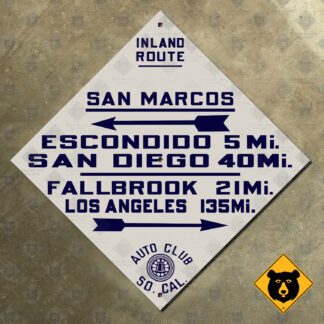 California (ACSC) Inland Route, San Marcos, Escondido, San Diego, Fallbrook, Los Angeles directional sign