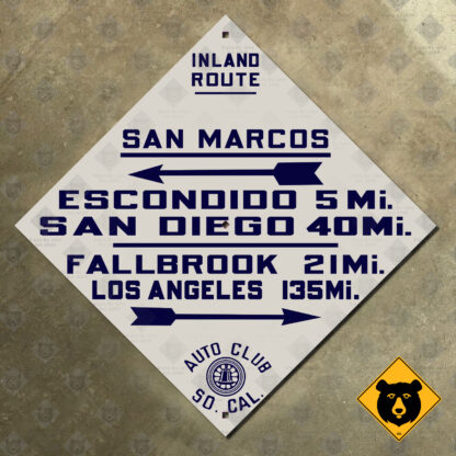 California (ACSC) Inland Route, San Marcos, Escondido, San Diego, Fallbrook, Los Angeles directional sign