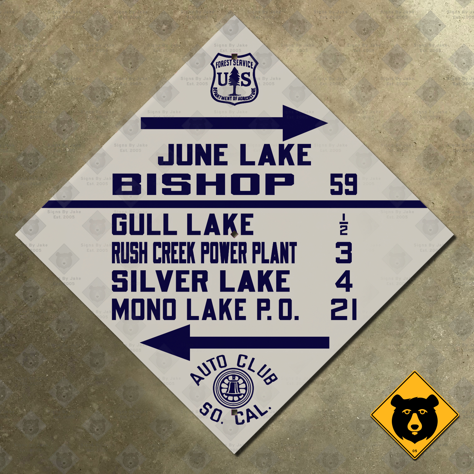 California (ACSC) June Lake, Bishop, Gull Lake, Rush Creek Power Plant, Silver Lake, Mono Lake P.O. directional sign