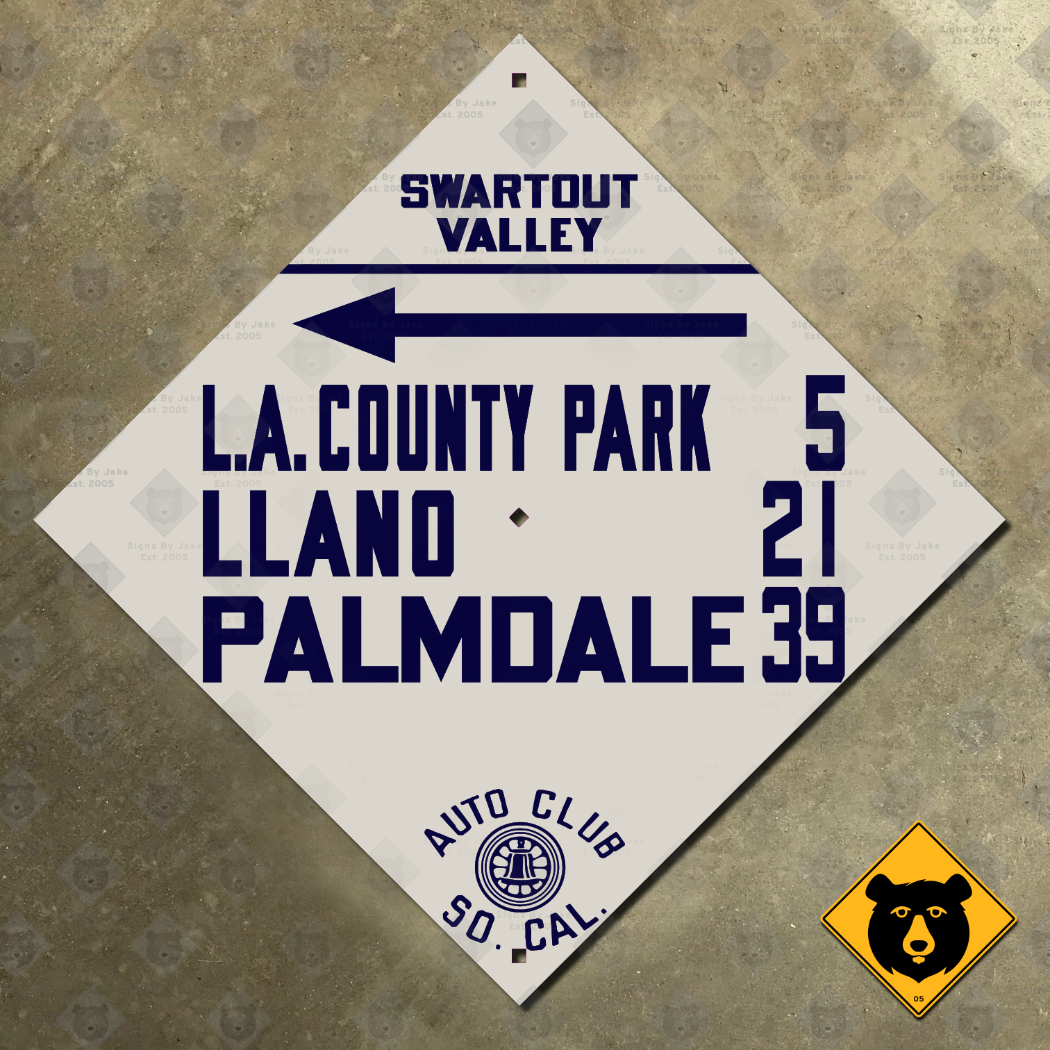 California (ACSC) Swartout Valley, L.A. County Park, Llano, Palmdale directional sign