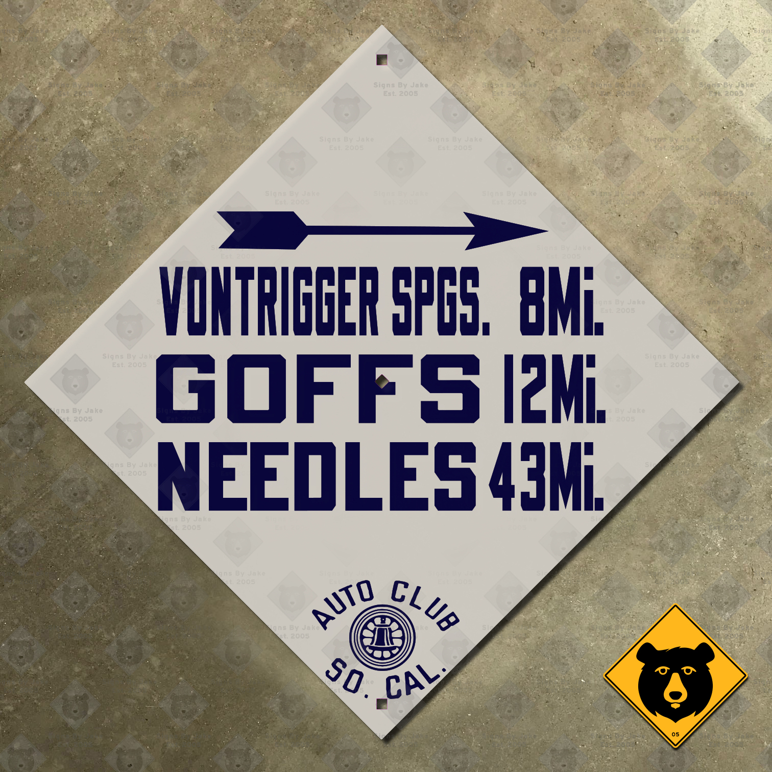 California (ACSC) Vontrigger Springs, Goffs, Needles mileage sign