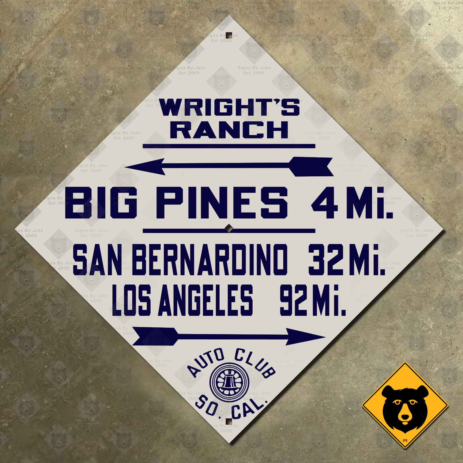California (ACSC) Wright's Ranch, Big Pines, San Bernardino, Los Angeles directional sign