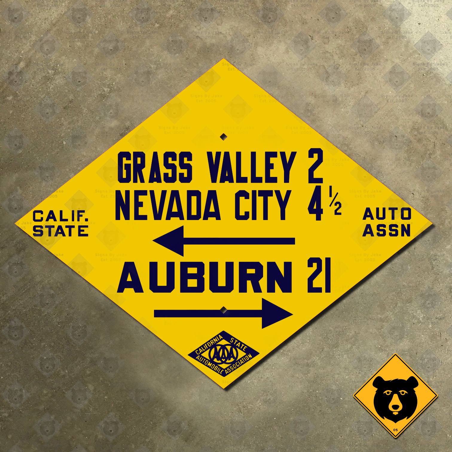 California (CSAA) Grass Valley, Nevada City, Auburn directional sign