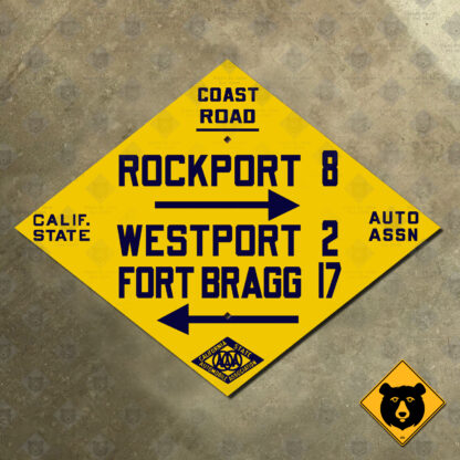 California (CSAA) Rockport, Westport, Fort Bragg directional sign