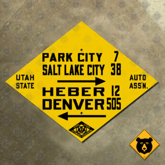 Utah (USAA) Park City, Salt Lake City, Heber, Denver directional sign