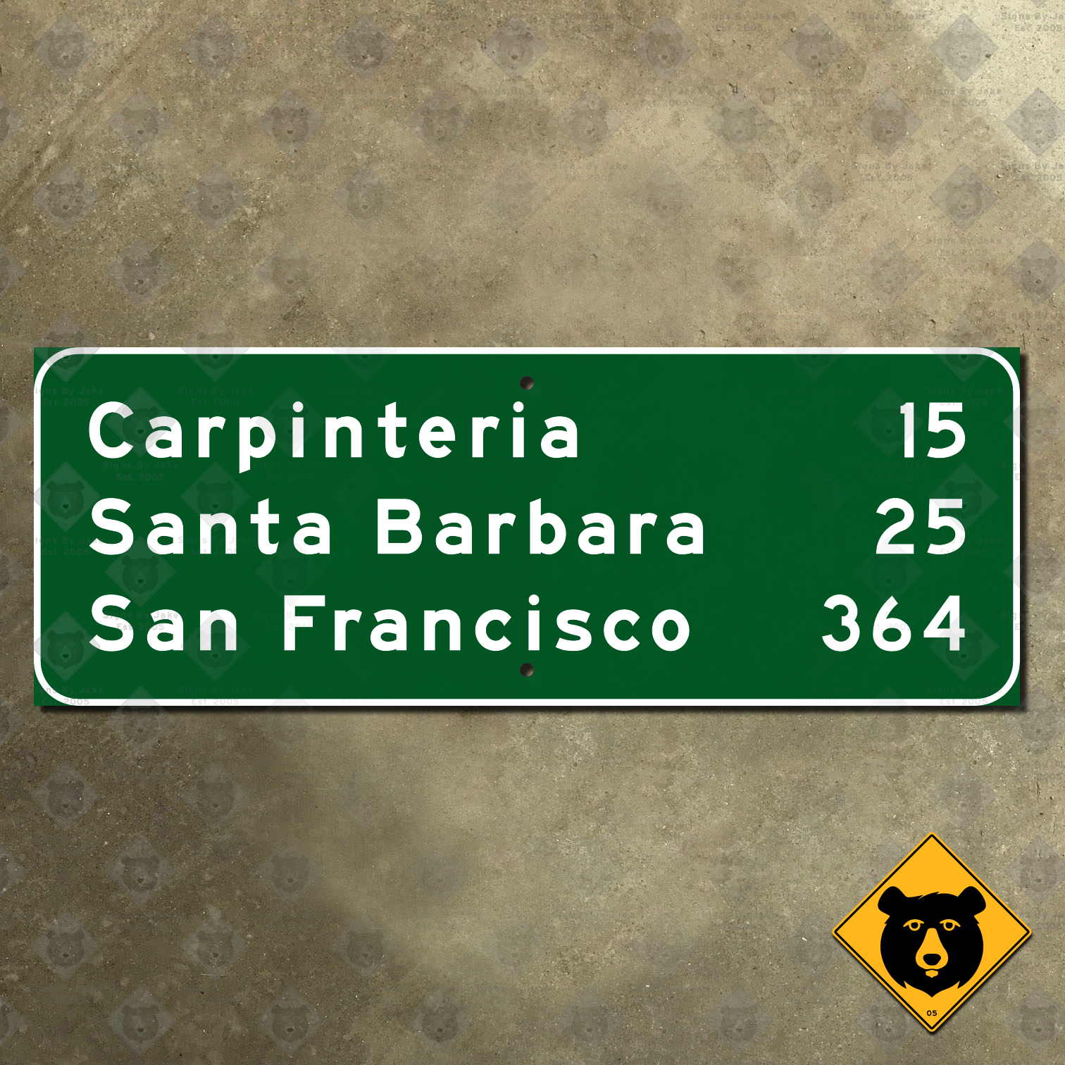 California Carpinteria, Santa Barbara, San Francisco mileage sign