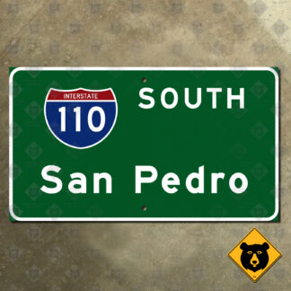 California Interstate 110 south, San Pedro freeway guide sign