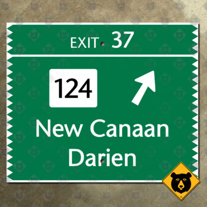 Connecticut Merritt Parkway Exit 37, Route 124, New Caanan, Darien exit sign
