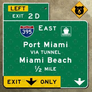 Florida I-95 Exit 2D, I-395, Port Miami, Miami Beach freeway guide sign