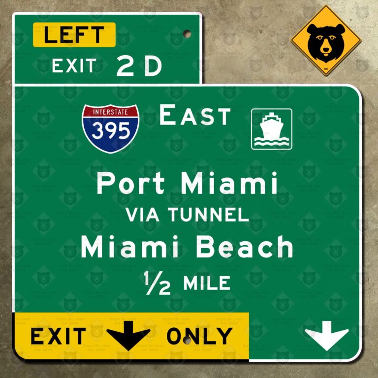 Florida I-95 Exit 2D, I-395, Port Miami, Miami Beach freeway guide sign ...