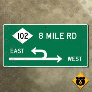 M-102 (8 Mile Road) Michigan Left directional fishhook sign
