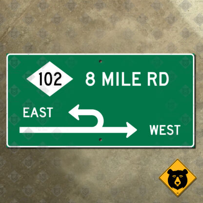 M-102 (8 Mile Road) Michigan Left directional fishhook sign