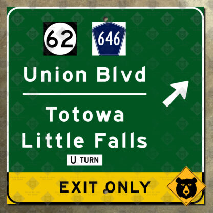 New Jersey Route 62, Union Boulevard, Totowa, Little Falls guide sign