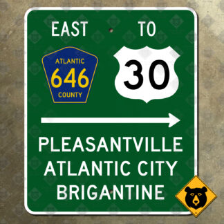 New Jersey Atlantic County Route 646 to US Route 30, Pleasantville, Atlantic City, Brigantine directional sign