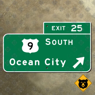 New Jersey Garden State Parkway Exit 25, US 9, Ocean City exit sign