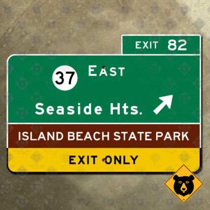 New Jersey Garden State Parkway Exit 82, Route 37 East, Seaside Hts. exit sign