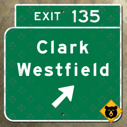 New Jersey Garden State Parkway Exit 135, Clark, Westfield exit sign
