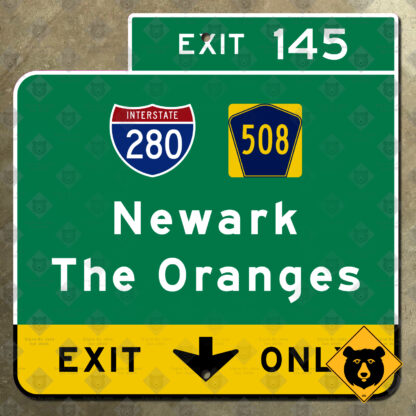 New Jersey Garden State Parkway Exit 145, Interstate 280, Exit 145, Newark, The Oranges exit sign