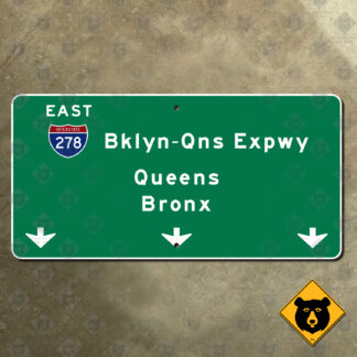 New York Interstate 278 east, Brooklyn-Queens Expressway, Queens, Bronx overhead guide sign