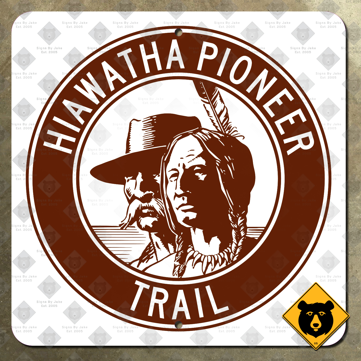 Hiawatha Pioneer Trail highway marker sign