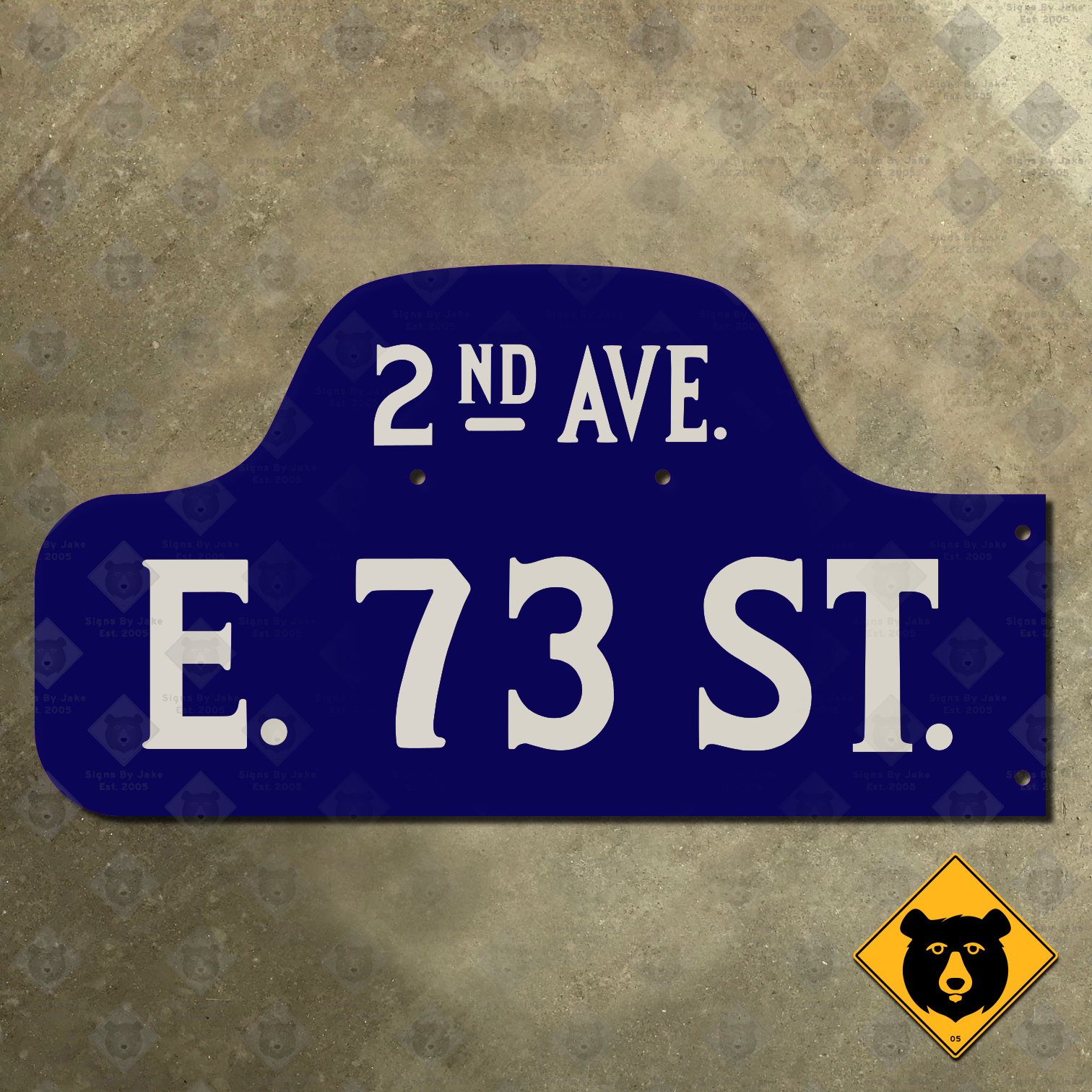 New York City E. 73rd Street at 2nd Avenue humpback street sign (left)