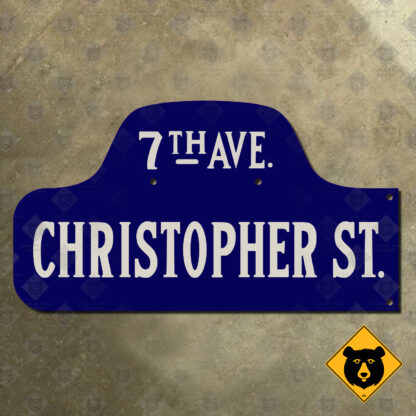 Christopher Street at 7th Avenue humpback street sign (left-facing)