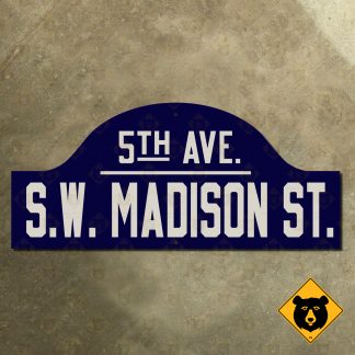 Oregon Portland Madison Street at 5th Avenue humpback street sign