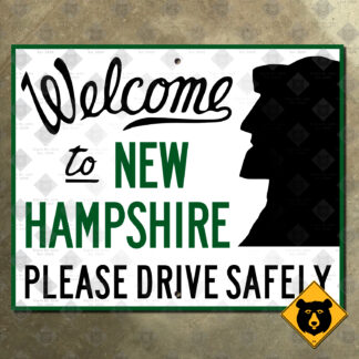 Welcome to New Hampshire, Please Drive Safely state line sign