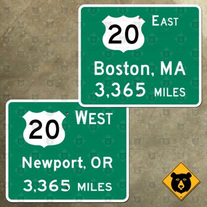 US Route 20 Boston MA/Newport OR, 3365 Miles distance signs